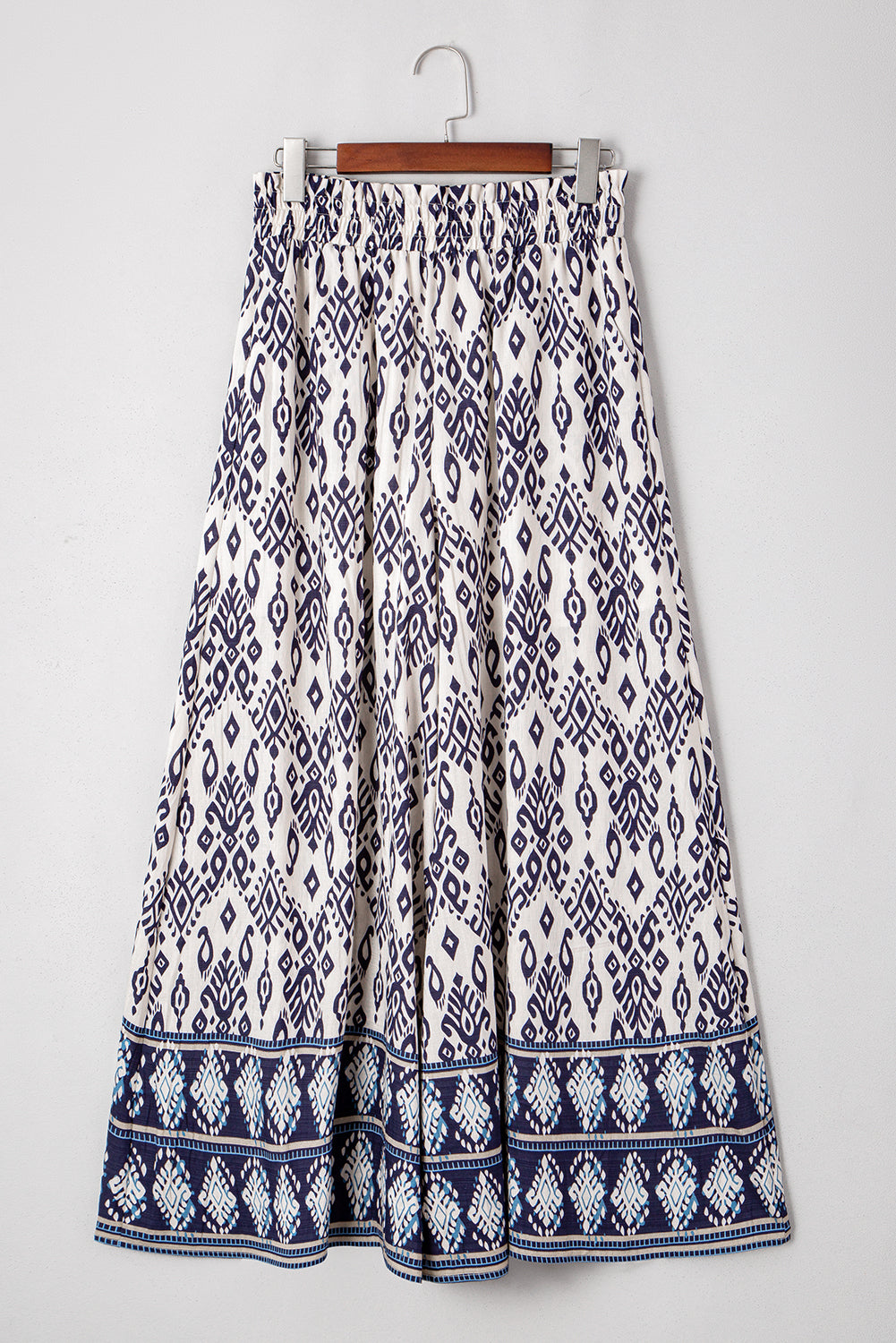 Pantalon ample taille haute à imprimé motif bohème bleu