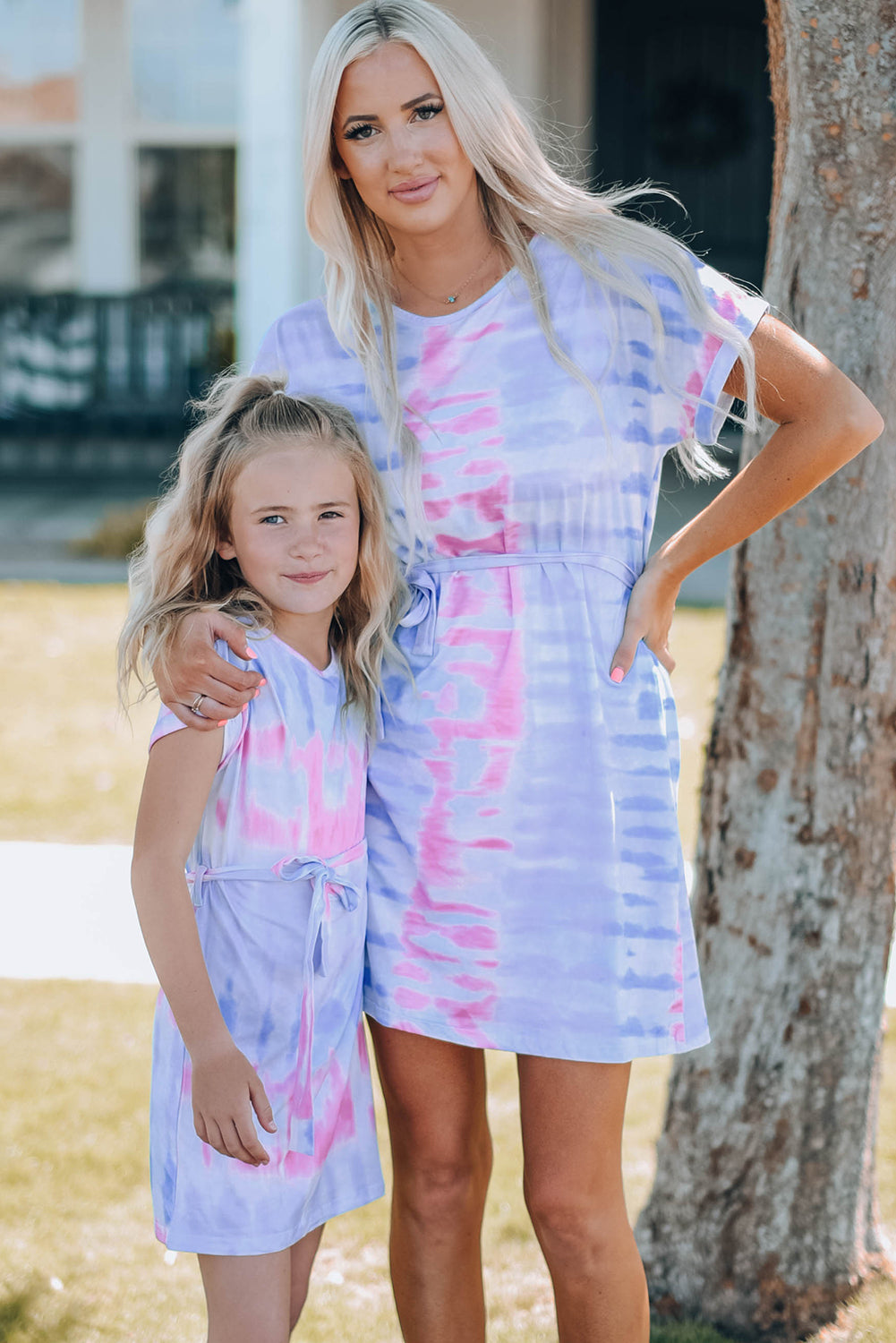 Tie-Dye Belted T-Shirt Dress Women