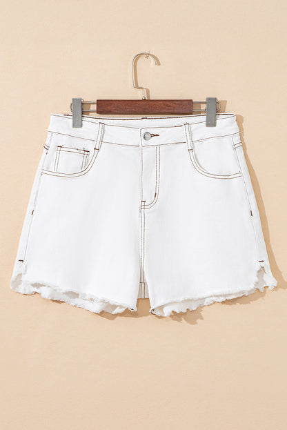 White Raw Hem High Waist Denim Shorts