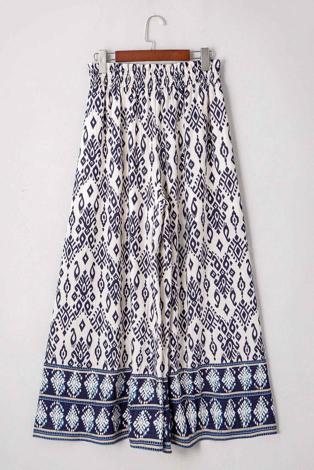 Pantalon ample taille haute à imprimé motif bohème bleu