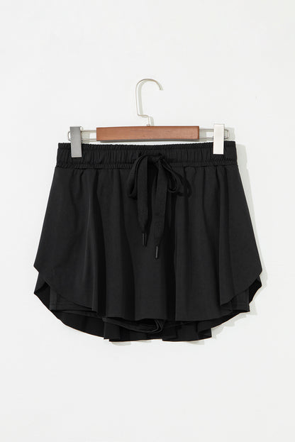 Black Drawstring Elastic Waistband Lined Tennis Skorts