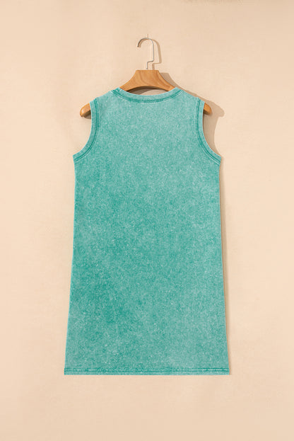 Sea Green Mineral Wash Tank Mini Dress with Pockets