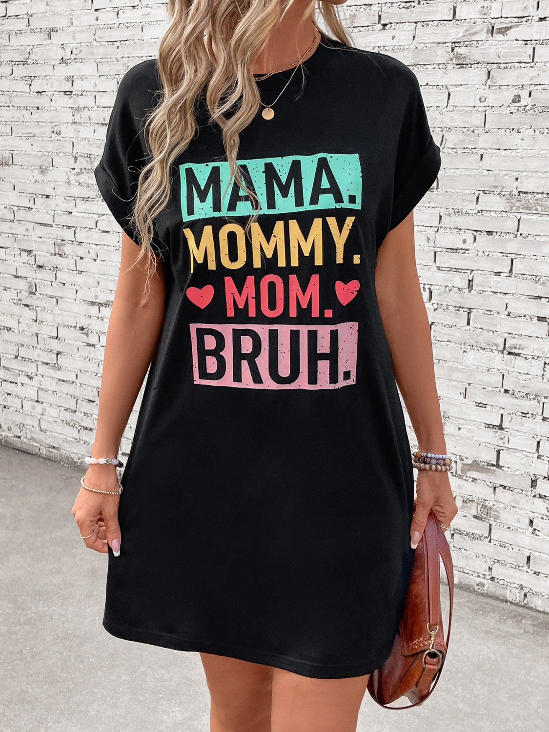 Letter Graphic Mama Short Sleeve Mini Tee Dress