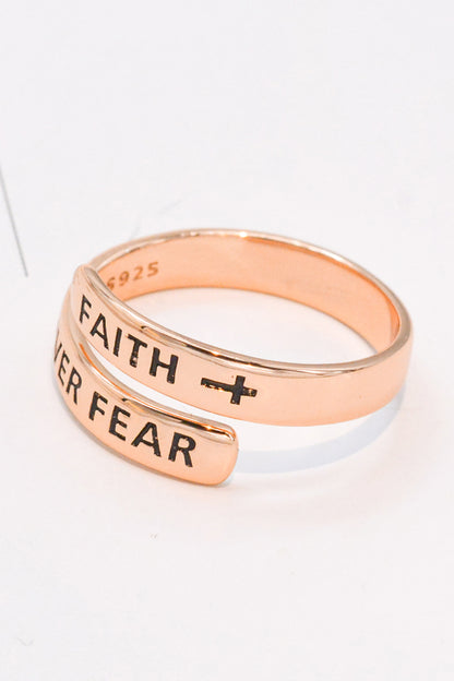 FAITH OVER FEAR Bypass Ring 925 Sterling Silver