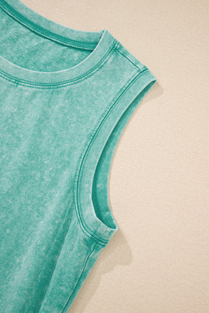 Sea Green Mineral Wash Tank Mini Dress with Pockets