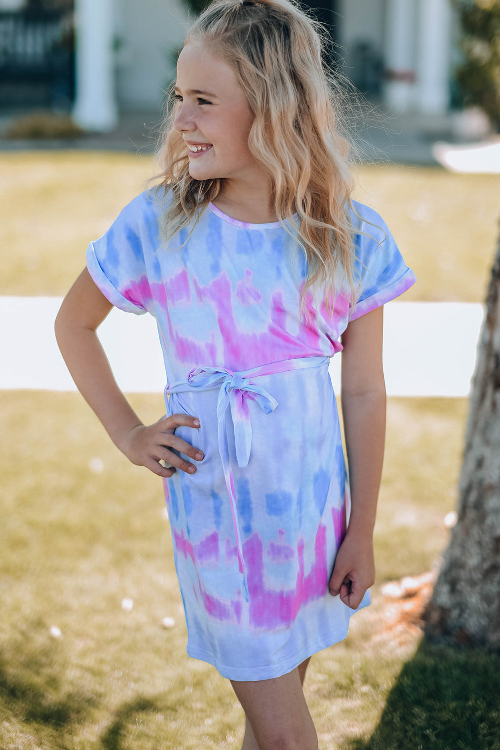 Tie-Dye Belted T-Shirt Dress Girls