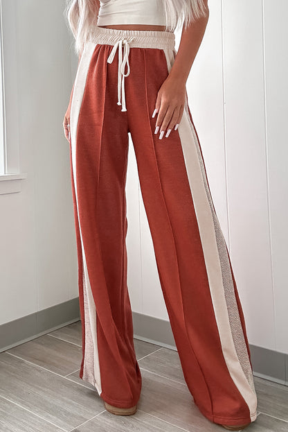Pantalon ample taille haute avec cordon de serrage, color-block Flamingo