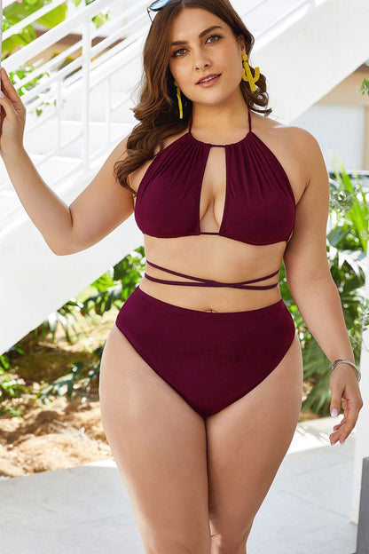 Cutout Tied Backless Bikini Set Plus Size