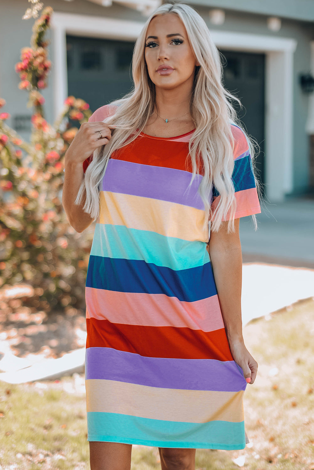 Color Block Side Slit Mini Dress Women