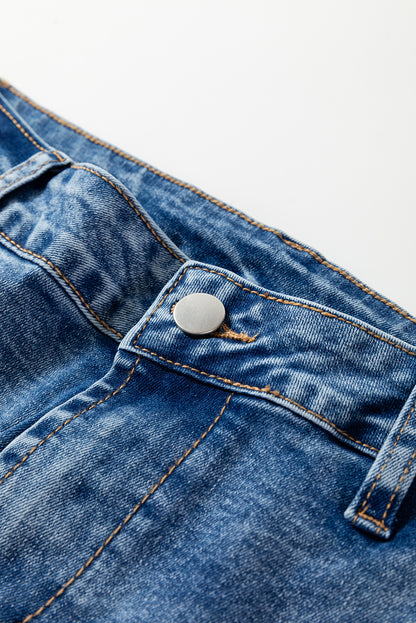 Dusk Blue Seam Detail Ankle Length Cropped BarrelJeans