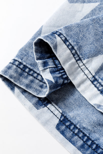Jean large bleu clair à motif étoile délavé avec cordon de serrage et taille élastique