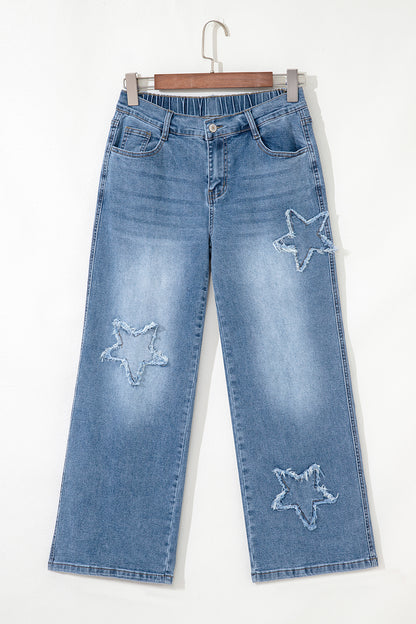 Jean taille haute court coupe large patchwork Stone Blue Star