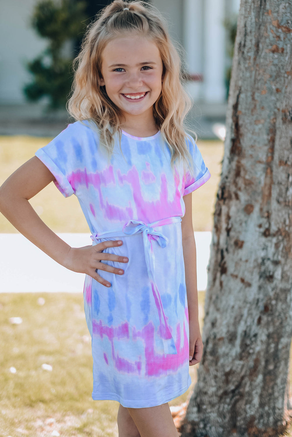 Tie-Dye Belted T-Shirt Dress Girls