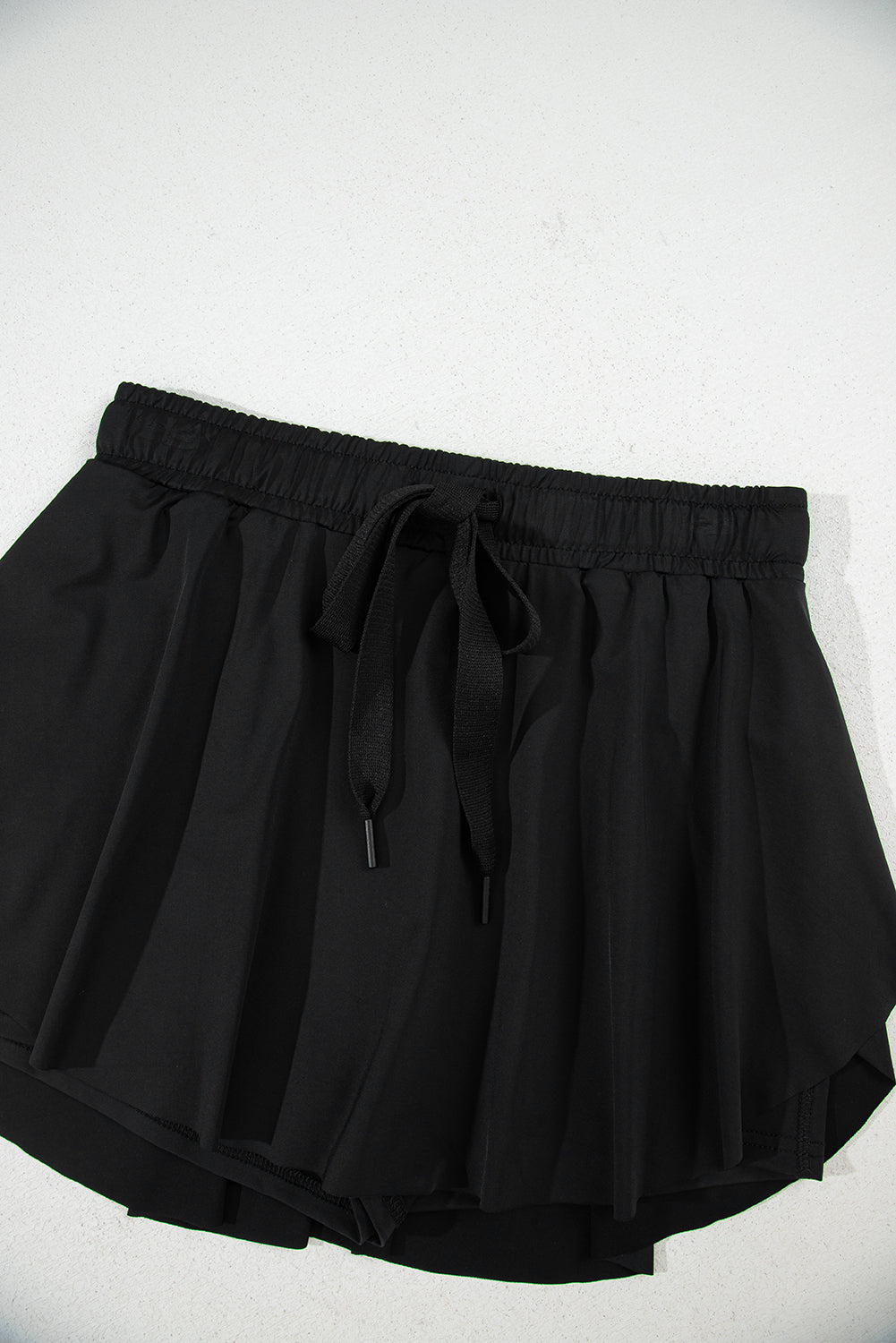 Black Drawstring Elastic Waistband Lined Tennis Skorts