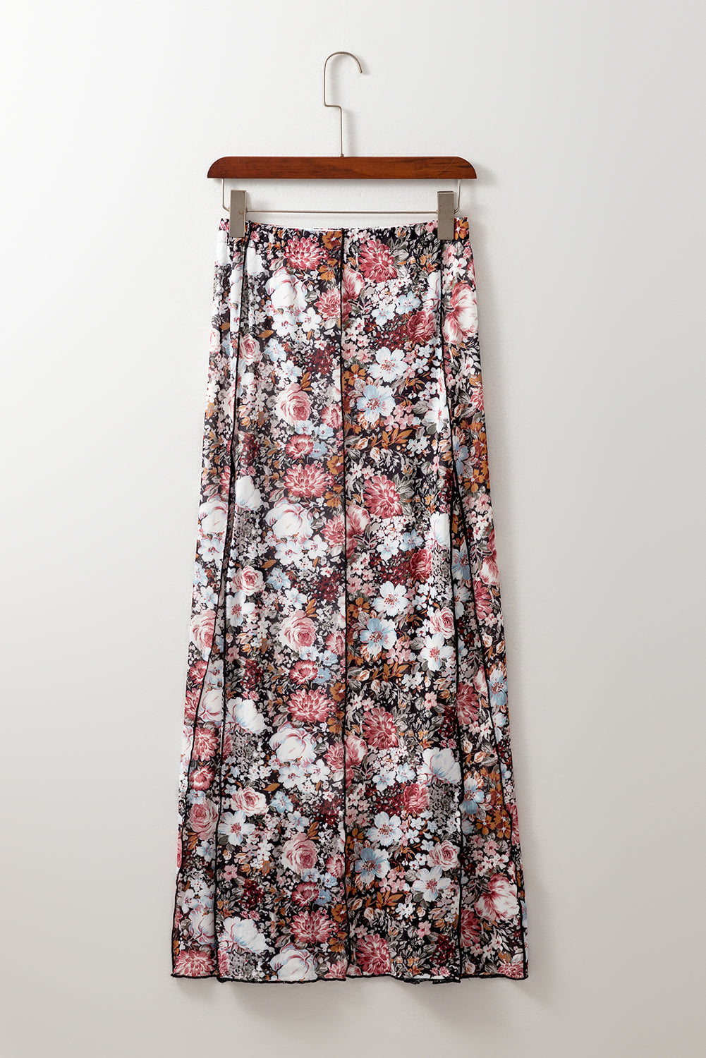Jupe longue taille haute à imprimé floral marron