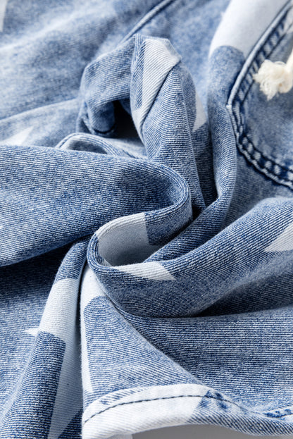 Jean large bleu clair à motif étoile délavé avec cordon de serrage et taille élastique