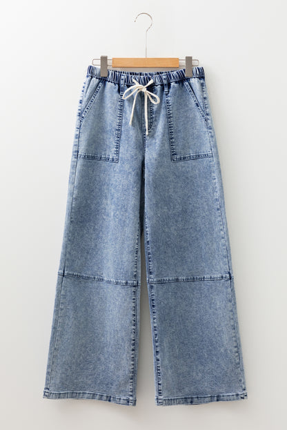 Ashleigh Blue Acid Wash Exposed Seam Drawstring Elastic Waistband Jeans