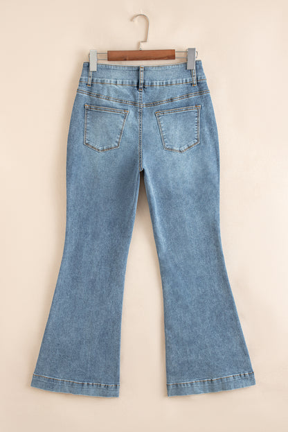Jean bootcut taille haute bleu crépuscule à 2 boutons et liseré