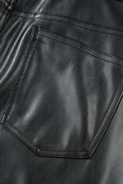 Jupe longue fendue en similicuir noir