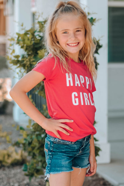 HAPPY GIRLS Letter Graphic Short Sleeve T-Shirt