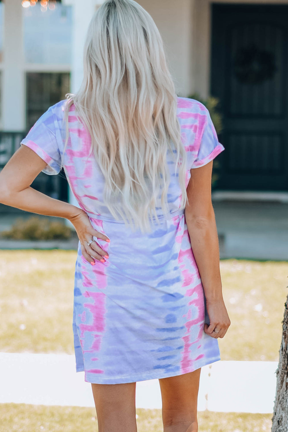 Tie-Dye Belted T-Shirt Dress Women