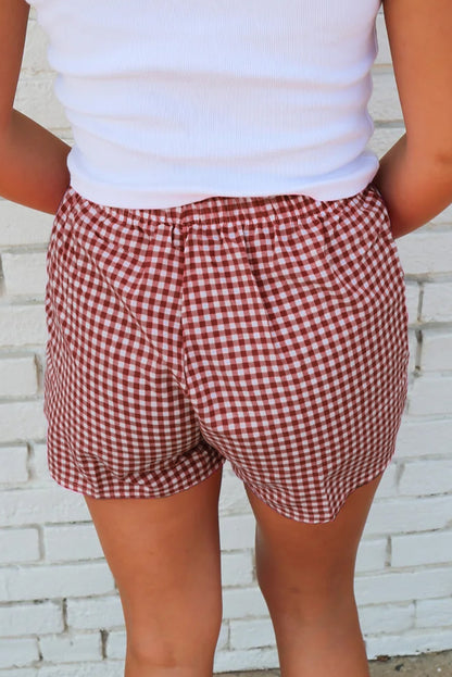 Red Gingham Printed High Waist Shorts
