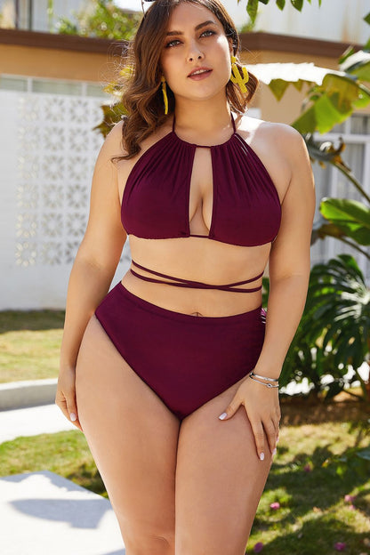 Cutout Tied Backless Bikini Set Plus Size