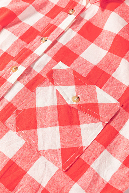 Robe chemise oversize rose à carreaux avec manches bouffantes et ourlet arrondi