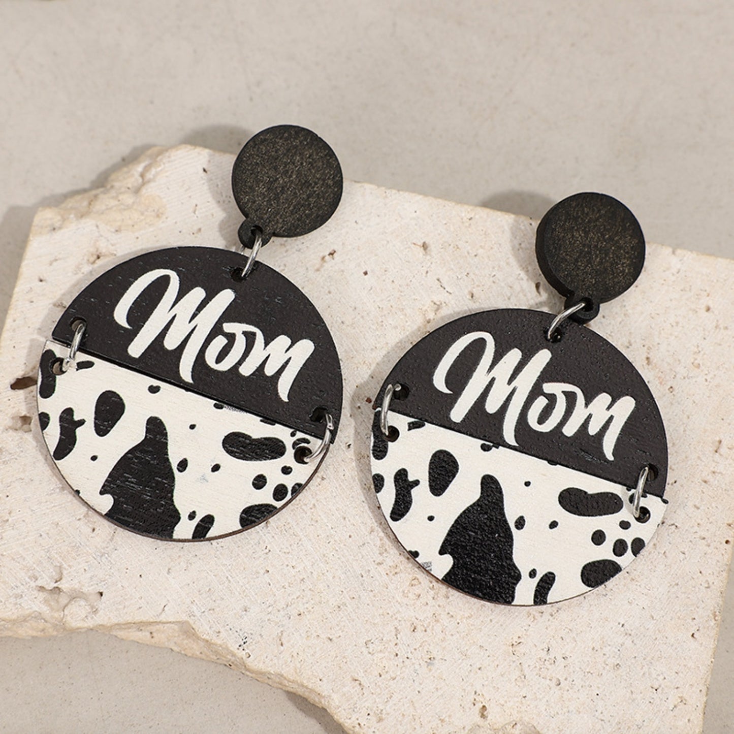 Mama Alloy Wooden Dangle Earrings