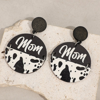 Mama Alloy Wooden Dangle Earrings