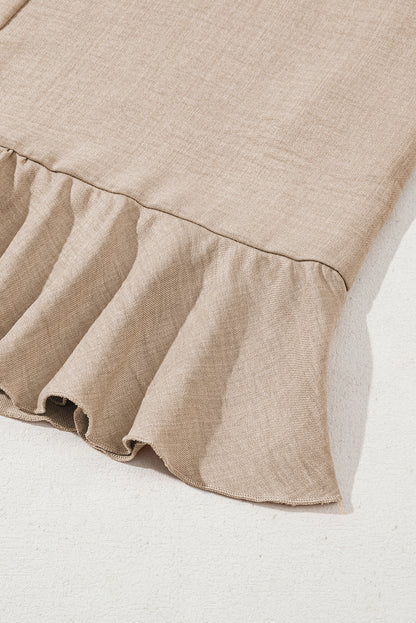Robe Courte Sans Manches Gris Fumé à Nœud, Dos Rond Échancré et Volants à l'Ourlet