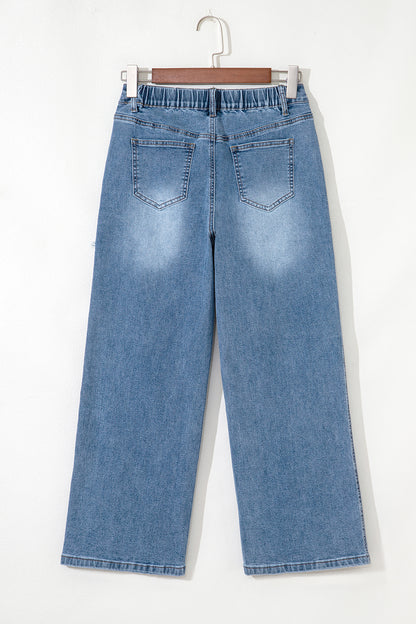 Jean taille haute court coupe large patchwork Stone Blue Star