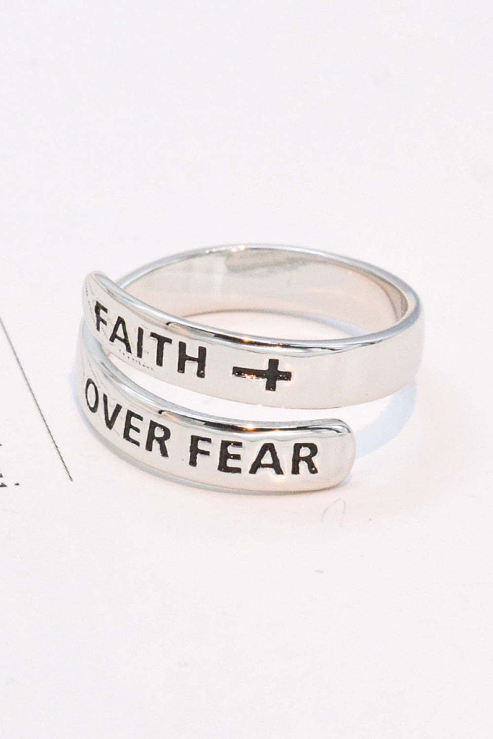 FAITH OVER FEAR Bypass Ring 925 Sterling Silver