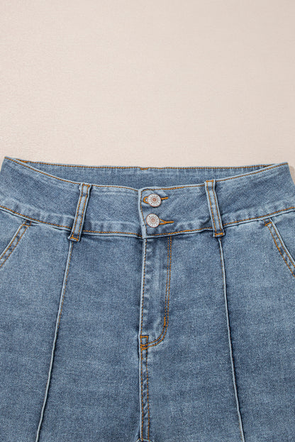 Jean bootcut taille haute bleu crépuscule à 2 boutons et liseré