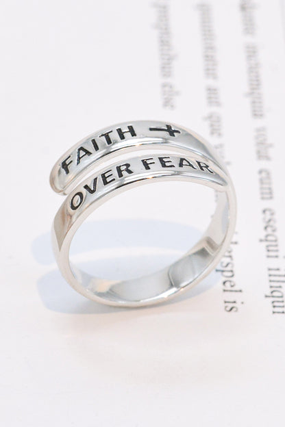 FAITH OVER FEAR Bypass Ring 925 Sterling Silver