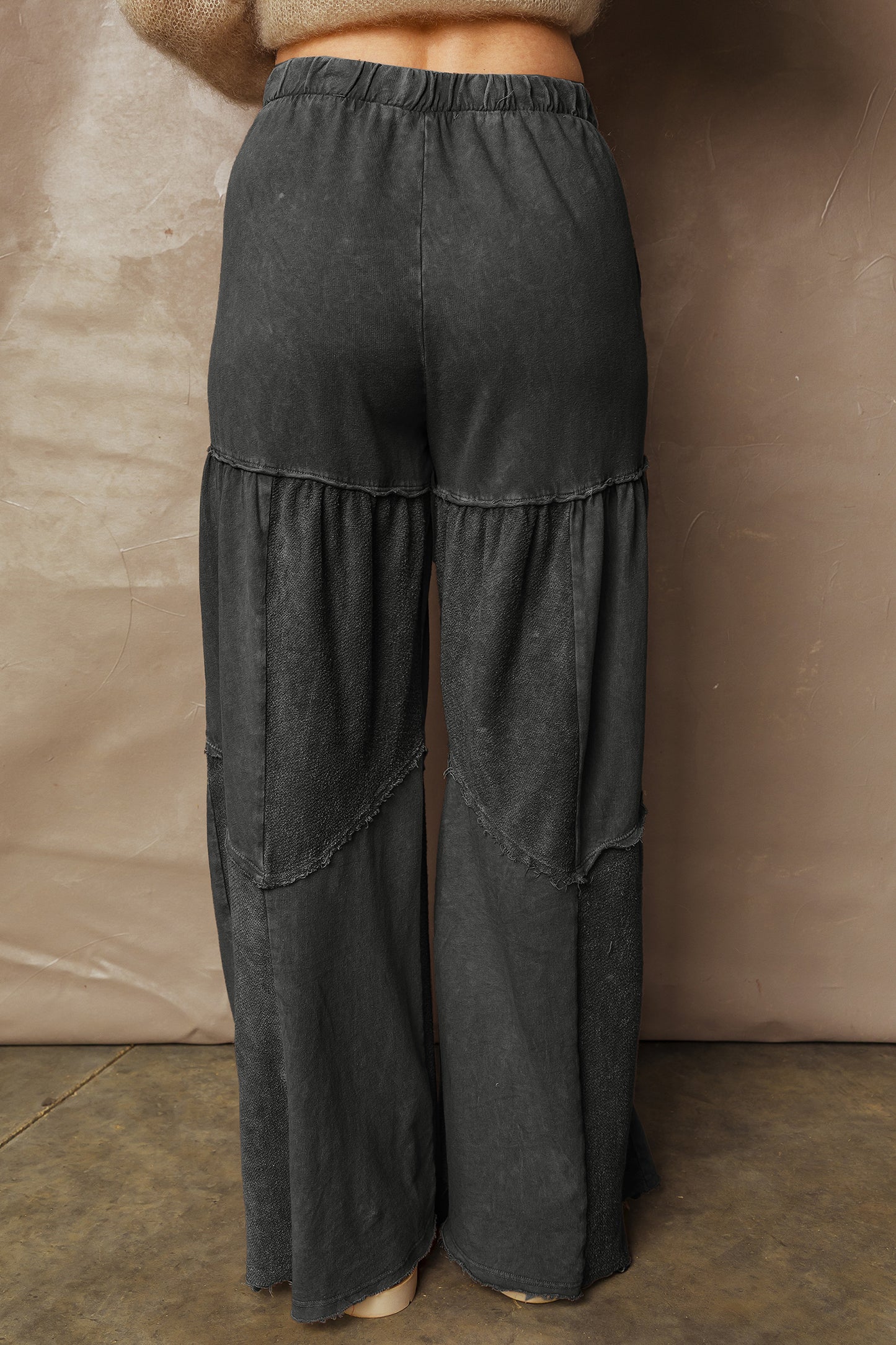 Pantalon ample à cordons en patchwork, superpositionné, noir délavé minéral
