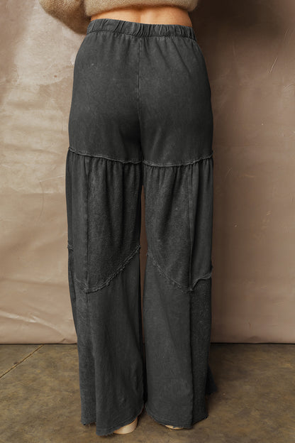 Pantalon ample à cordons en patchwork, superpositionné, noir délavé minéral
