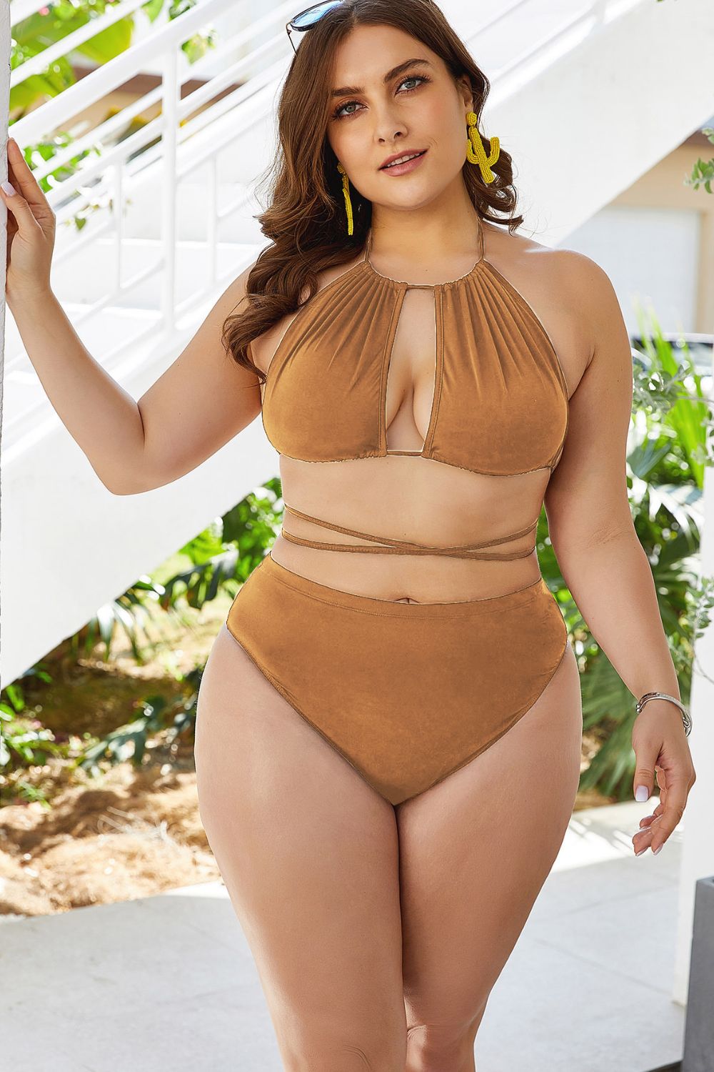 Cutout Tied Backless Bikini Set Plus Size