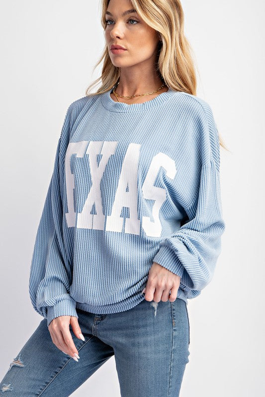 TEXAS PRINT RIB CORD SWEATSHIRT