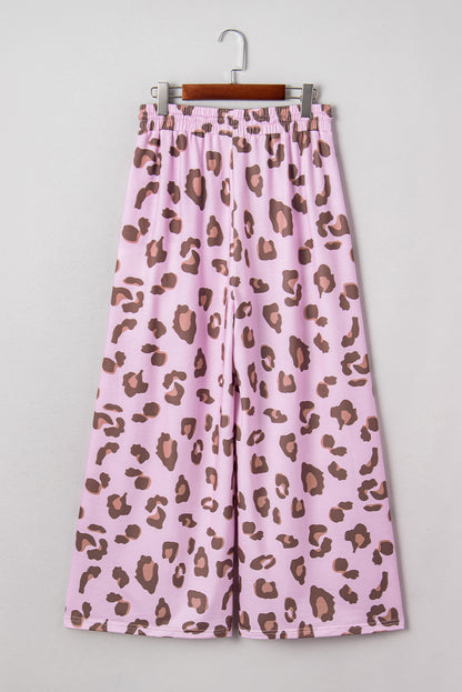 Pantalon ample rose à imprimé léopard et poches plaquées avec cordon de serrage