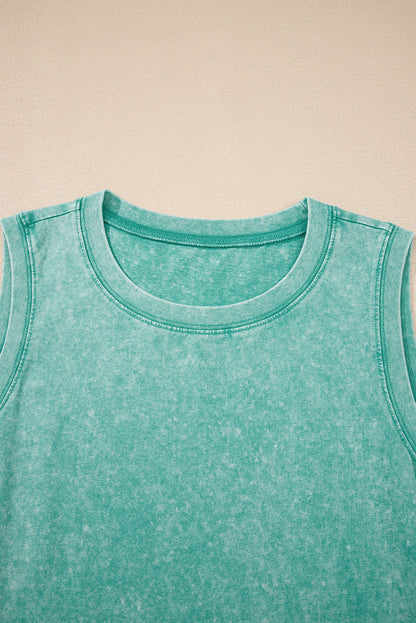 Sea Green Mineral Wash Tank Mini Dress with Pockets