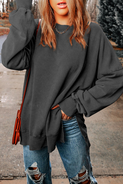 Dropped Shoulder Round Neck Long Sleeve Sweatshirt