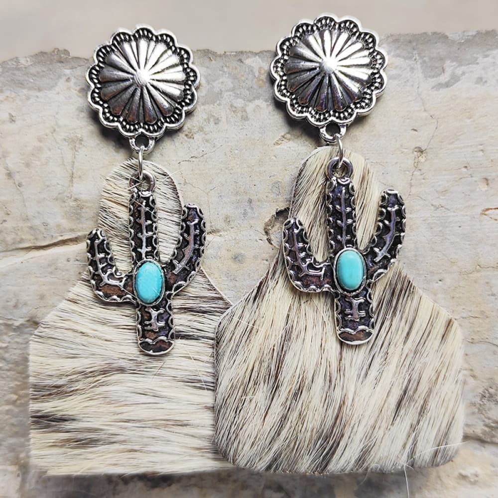 Turquoise Decor Cactus Alloy Earrings