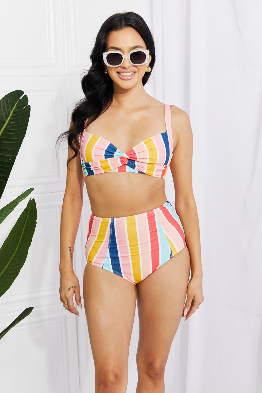 Take A Dip Twist High-Rise Bikini in Stripe Marina West Swim Full Size