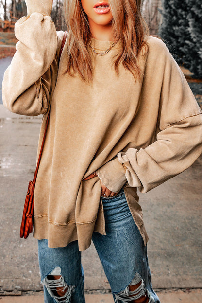 Dropped Shoulder Round Neck Long Sleeve Sweatshirt