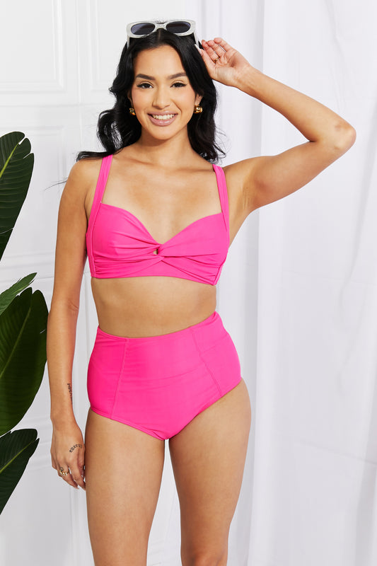 Take A Dip Twist High-Rise Bikini in Pink Marina West Swim Full Size