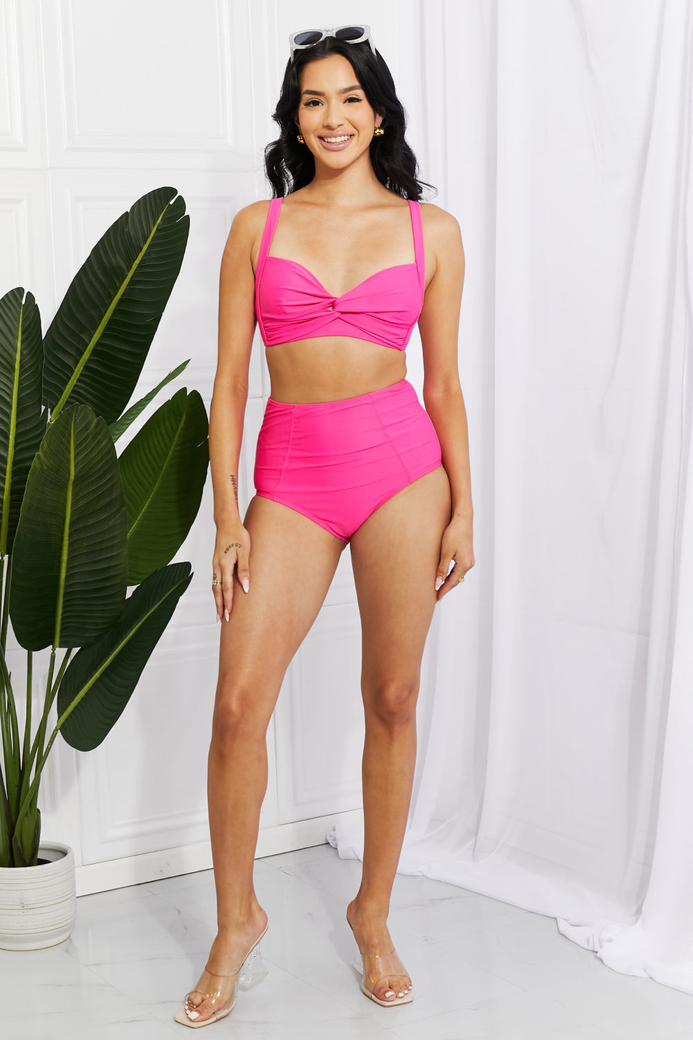 Take A Dip Twist High-Rise Bikini in Pink Marina West Swim Full Size