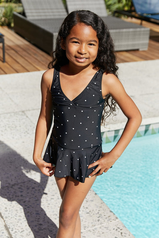 Clear Waters Swim Dress in Black/White Dot Marina West Swim