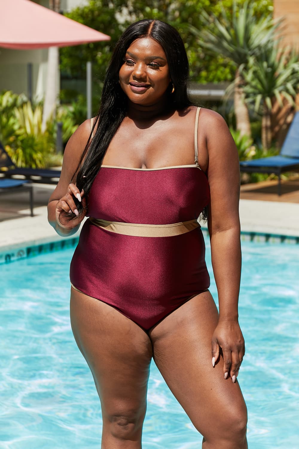 Wave Break Contrast Trim One-Piece in Wine Marina West Swim Full Size