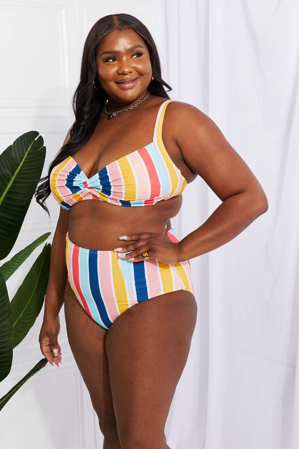 Take A Dip Twist High-Rise Bikini in Stripe Marina West Swim Full Size